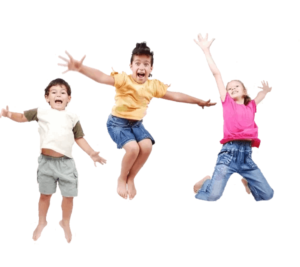 A group of kids jumping in the air.